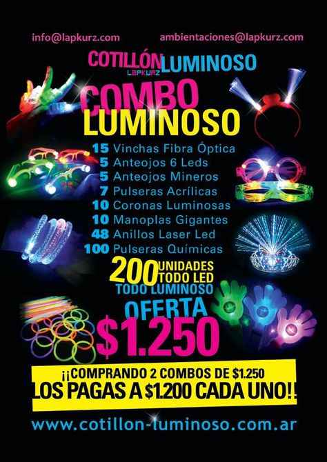 Cotillón Luminoso Lapkurz Nuevo Combo.- Birthday Room Decorations, Neon Birthday, Glow Stick, Neon Party, Pool Party, Neon, Birthday, For Sale