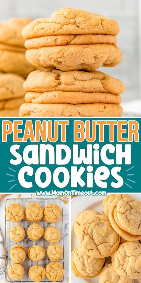 These heavenly Peanut Butter Sandwich Cookies are made with soft and chewy peanut butter cookies sandwiched together with a smooth and creamy peanut butter filling in the middle. A must make for peanut butter lovers! Peanut Butter Stuffed Cookies, Butter Sandwich Cookies, Sugary Treats, Peanut Butter Sandwich Cookies, Soft Peanut Butter Cookies, Cookie Recipes Chewy, Butter Sandwich, Peanut Cookies, Stuffed Cookies