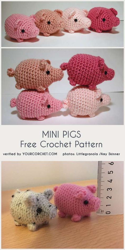 Free Pattern: Crocheted Mini Pigs- Tiny Amigurumi Pattern Crochet Pig, Confection Au Crochet, Mini Pigs, Pola Amigurumi, Crochet Animals Free Patterns, Crochet Amigurumi Free Patterns, Crochet Amigurumi Free, Crochet Simple, Haken Baby