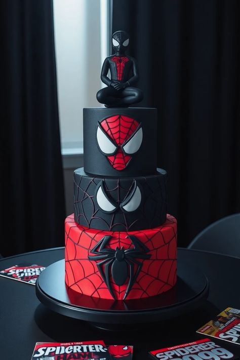 Explore 37 Spider-Man cake ideas perfect for superhero themed parties, featuring unique designs and tasty flavors. This pin highlights a Spider-Verse cake and more. Spiderman Theme Wedding, Miles Morales Spiderman Cake, Birthday Cake For 5 Year Boy, Spider Verse Cake, Descendants Cake Ideas, Spider Man Themed Birthday Party, Spider Man Party Ideas, Spider Man Birthday Party Ideas, Kids Vision Board