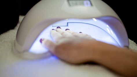 Is UV light for nails safe? UV lamps are used to quickly dry gel polish but how else do they affect the nails and skin? Inside, experts reveal all. What Are Acrylic Nails, Premature Wrinkles, Remove Gel Polish, Gel Pedicure, Nail Infection, Gel Manicures, Gel Lamp, Uv Nail Lamp, Uv Nails