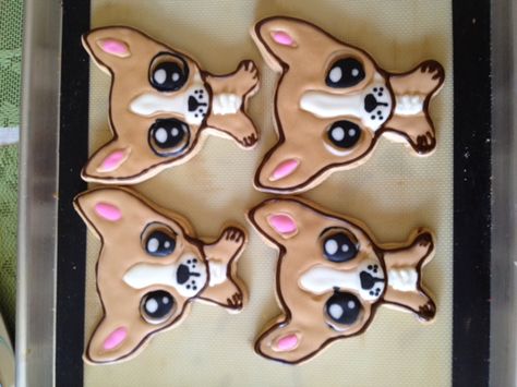 Chihuahua cookies Chihuahua Birthday Party, Pasta Chihuahua, Chihuahua Cookies, Frenchie Cookies Decorated, Pink Cheetah Cookies, Teacup Chihuahua, Dog Cakes, Chihuahua Lover, Party Cake