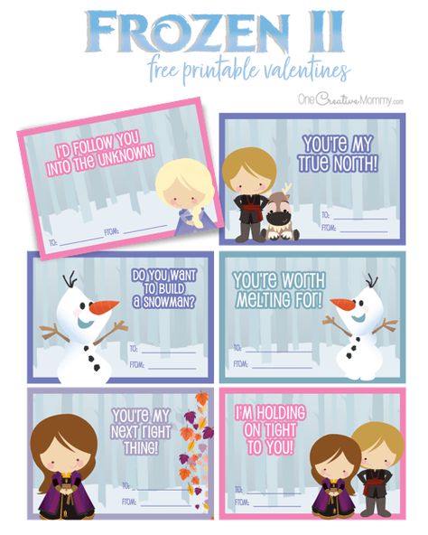 Frozen 2 Valentines - Free Printable Frozen Valentines, Santa Kids Crafts, Valentine Card Printable, Valentines Classroom, Cute Frozen, Classroom Valentines, Kids Valentines, Printable Valentine, Valentines Printables Free