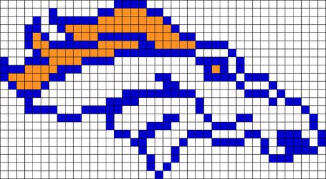 DENVER BRONCOS Perler Bead Pattern / Bead Sprite Denver Broncos Pixel Art, Fuse Bead Patterns, Pattern Maker, Pixel Crochet, Kandi Patterns, Bead Sprite, Loom Pattern, Iron Beads, Bead Pattern