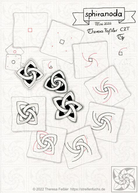 sphiranoda Zen Art Inspiration, Celtic Knot Drawing, Geometric Patterns Drawing, Zantangle Art, Zen Doodle Patterns, Zentangle Tutorial, Zentangle Artwork, Zen Tangle, Tangle Pattern