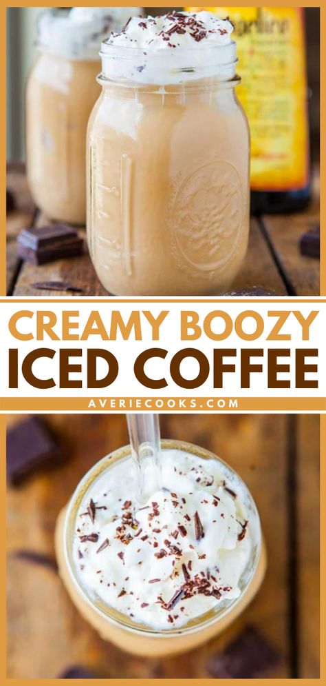 Creamy Boozy Iced Coffee - Averie Cooks Coffee And Alcohol Drinks, Iced Coffee Alcoholic Drink, Coffee Flavored Alcoholic Drinks, Boozy Coffee Recipes, Boozy Iced Coffee Drinks, Coffee With Alcohol Recipes, Baileys Coffee Recipes, Alcohol Coffee Drinks, Coffee Alcoholic Drink