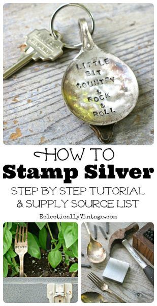 How to Stamp Silver Tutorial kellyelko.com Spoon Stamping, Spoon Keychain, Silver Stamping, Hantverk Diy, Silverware Crafts, Silverware Art, Stamped Spoons, Silverware Jewelry, Spoon Jewelry