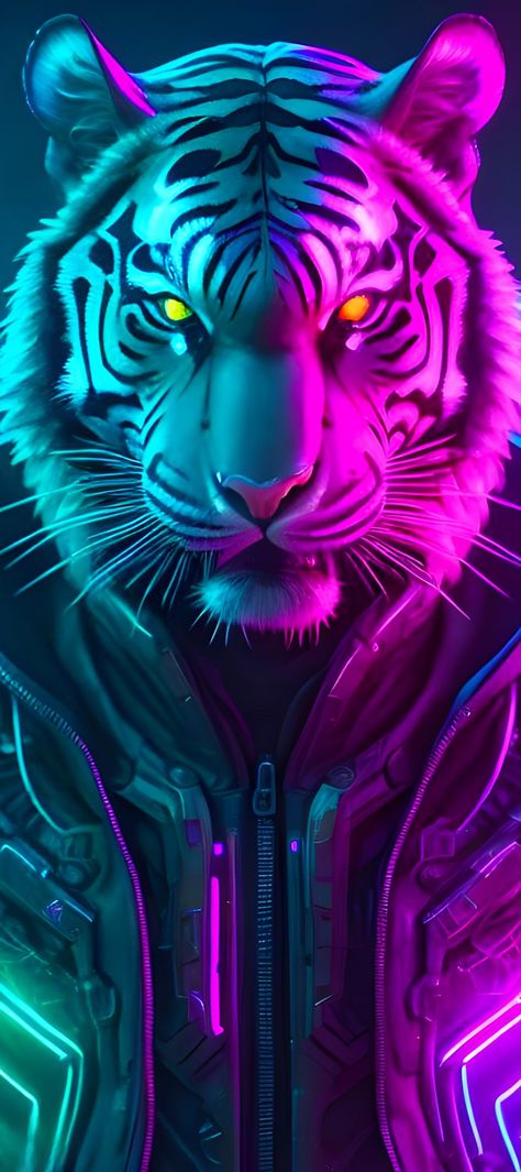 Colours neon Neon Tiger Wallpaper, Neon Tiger, Samsung A33, Neon Light Wallpaper, Cats Family, Tiger Wallpaper, Game Poster, Beautiful Art Pictures, March 5