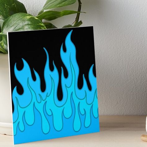 Professionally printed on firm, textured mat boards perfect for desks and shelves. Supplied with 3M velcro dots to easily affix to walls. Available in standard sizes. Stylish cyan flames to warm you up and bring the coolness! Fun Small Canvas Paintings, Blue Things To Paint, Simple Blue Paintings, How To Paint Flames, Things To Paint Trippy, Cool Wall Painting Ideas Creative, Cool Patterns To Paint, Things To Paint On Canvas Trippy Easy, Cool Stuff To Paint