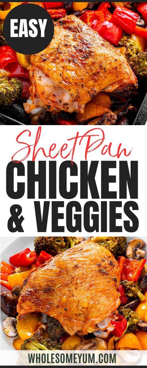 E2m Meals, Healthy One Pan Dinner, Chicken Thighs And Veggies, Lake Recipes, Sheet Pan Chicken Thighs, Keto Mushrooms, Pan Dishes, New Recipes For Dinner, Wholesome Yum