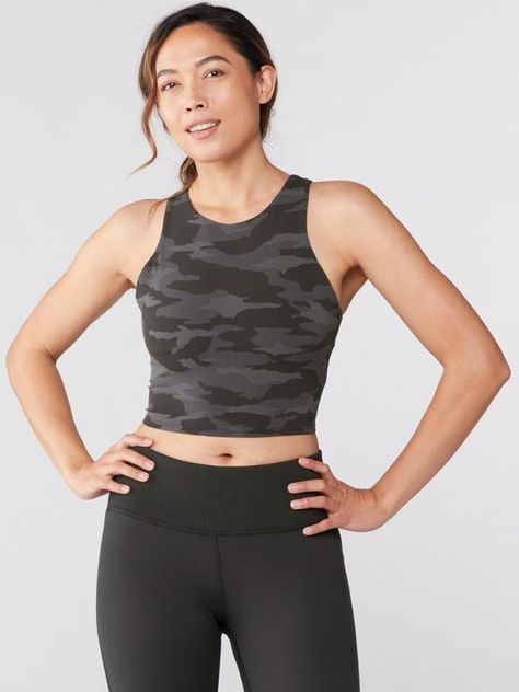 Athleta Conscious Printed Crop Top - D-DD+ Cup | REI Co-op Camo Bra, Yoga Barre, Crop Bra, Low Impact Workout, Black Camo, Print Crop Tops, Black Sports Bra, Sports Bra Sizing, Bra Women