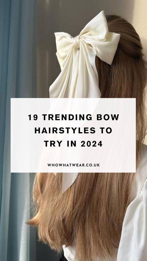 Hair bows are everywhere right now. We've rounded up the best bow hairstyles ideas and hair bows and ribbons to try next. Hair Bow Looks, Ribbon Hair Wedding, How To Style Hair With Ribbon, Hairstyles With Large Bow, Long Hair Bows Ribbons, Giant Bow Hairstyle, Wedding Hair With A Bow, How To Put Bow In Hair, Big Hair Half Up Half Down