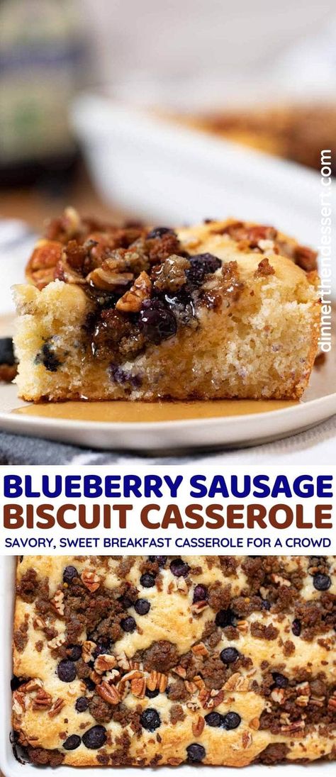 Blueberry Sausage Recipe, Brown Sugar Sausage, Sausage Biscuit Casserole, Blueberry Sausage, Sweet Breakfast Casserole, Biscuit Casserole, Blueberry Biscuits, Biscuits Casserole, Delicious Breakfast Casserole