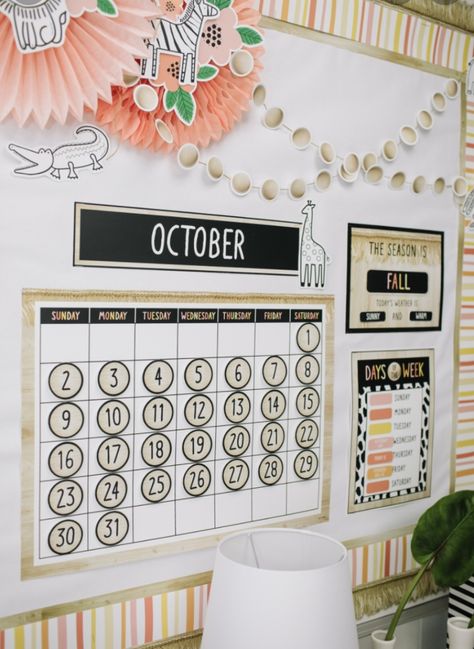 Girly Bulletin Board, Cute Bulletin Boards For Classroom, Simply Safari Classroom, Safari Classroom Theme, Bulletin Board Calendar, Simply Safari, Safari Theme Classroom, Safari Classroom, Birthday Cover