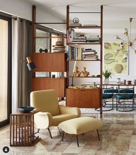 Mid Century Modern Room Dividers, Mid Century Room, Living Room Divider, Mid Century Modern Living, Mid Century Modern Interiors, Style At Home, Mid Century Modern House, A Living Room, Mid Century House