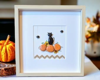 Mystical Halloween, Decor Pumpkins, Stone Pictures Pebble Art, Witch Party, Autumn Home Decor, Halloween Wall Decor, Halloween Wall Art, Stone Pictures, Cat Halloween