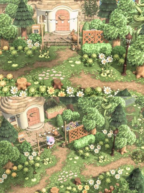 Cottage Core Animal Crossing Codes Paths, Animal Crossing Judy Yard, Cottagecore Animal Crossing Ideas, Fauna Acnh Yard, Acnh Cottagecore Yard Ideas, Forestcore Villagers Acnh, Acnh Harbor Design Codes, Acnh Carmen Yard, Acnh Front Porch