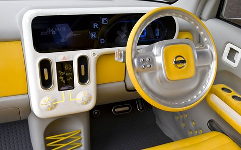 Nissan Cube Interior Concept Car Cube Car, Car Ui, Nissan Cube, Kei Car, Yellow Car, Nissan Cars, Car Interiors, Sweet Cars, Classy Cars