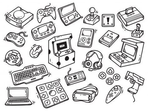 Set of video game doodle Premium Vector | Premium Vector #Freepik #vector #background #vintage #kids #technology Game Doodle, Games Tattoo, Video Game Drawings, Doodles Games, Room Sketch, Video Game Tattoos, Video Game Tattoo, Game Photo, Doodle Videos