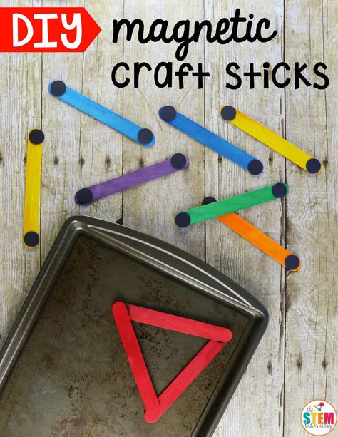 DIY Magnetic Craft Sticks. They are a motivating way to work on shapes, patterns, alphabet letters and so much more! They’re great to use as a math center or STEM box in preschool or kindergarten! Stem Boxes, Magnet Activities, Preschool Stem, Preschool Centers, Science Crafts, Craft Sticks, Shapes Preschool, Kids Science, Scissor Skills