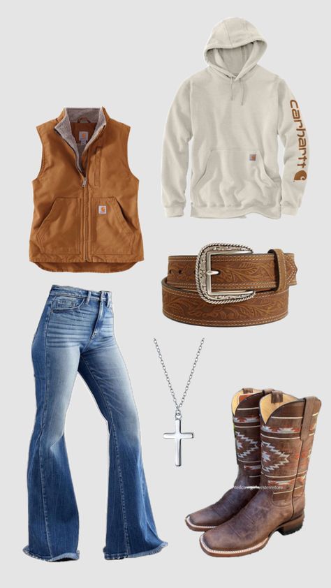 Carhartt Women Outfits Hoodie, Western Boot Outfits Women, Wrangler Purse Outfit, Cute Country Fall Outfits, Country Thanksgiving Outfit, Western Jacket Outfit, Fall Country Outfits Women, Womens Country Outfits, Carhartt Overalls Women Outfit