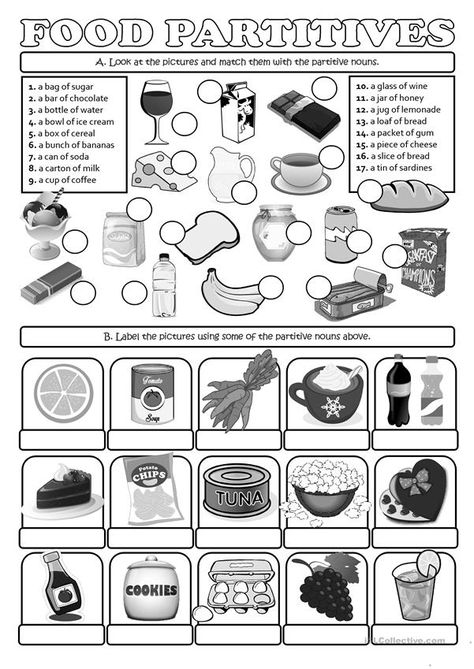 FOOD PARTITIVES - a box of, a bunch of ... - English ESL Worksheets for distance learning and physical classrooms Uncountable Nouns, Language Goals, Grammar Practice, Special Needs Students, English Lessons For Kids, Esl Worksheets, Educational Activities, English Lessons, Writing Skills