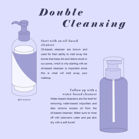 Skincare App, Skincare Infographic, Face Cleansing Routine, Double Cleanser, Cleanser For Combination Skin, Cleaner Face, Oil Based Cleanser, Skin Care Tutorial, Double Cleansing