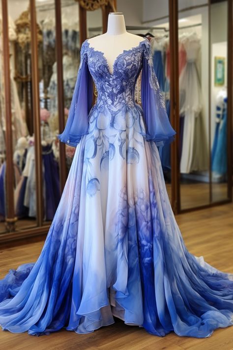 Bluebell inspired gown Degrade Dress, Bluebell Dress, Green Corset, Beautiful Long Dresses, Fairy Dresses, Fantasy Dresses, Blue Wedding Dresses, Dream Wedding Ideas Dresses, Fantasy Gowns