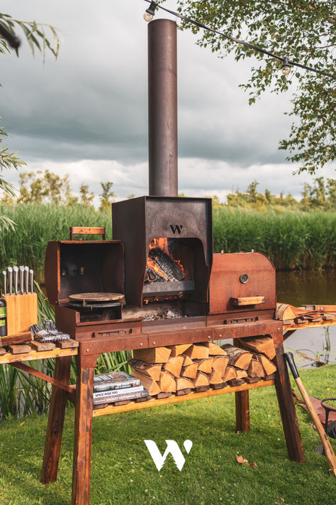 De Utenflåmm: een multifunctionele BBQ met grill, pizzaoven en houtvuur. Pizza Oven, Outdoor Cooking, Garden Party, Outdoor Kitchen, Tasty Dishes, Oven, Grilling, Diy Decor, Yummy Food