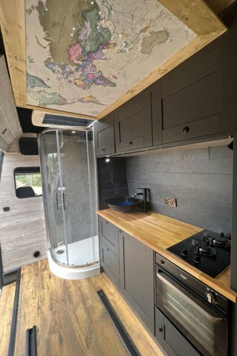 These vans base model empty shell start at £25-30k for a 2016/2017 due to the additional height and length- allowing for bunk beds-and rear garage and have been very hard to find. Fully off-grid Campervan with shower-toilet electrics, and solar panels. £6000 worth of batteries and charge facility. Can be off hook up for over 2 weeks. This is Set up for a full live in van life vehicle. #vanconversion #vanlife #campervan #homeiswhereyouparkit #vanlifediaries #homeonwheels #camper #vanlifers Vans With Showers, Off Grid Campervan, Camper Van With Shower And Toilet, Live In Van, Camp Layout, Stealth Camper Van, Camper Van Shower, Camper Van Kitchen, Kitchen Plinth