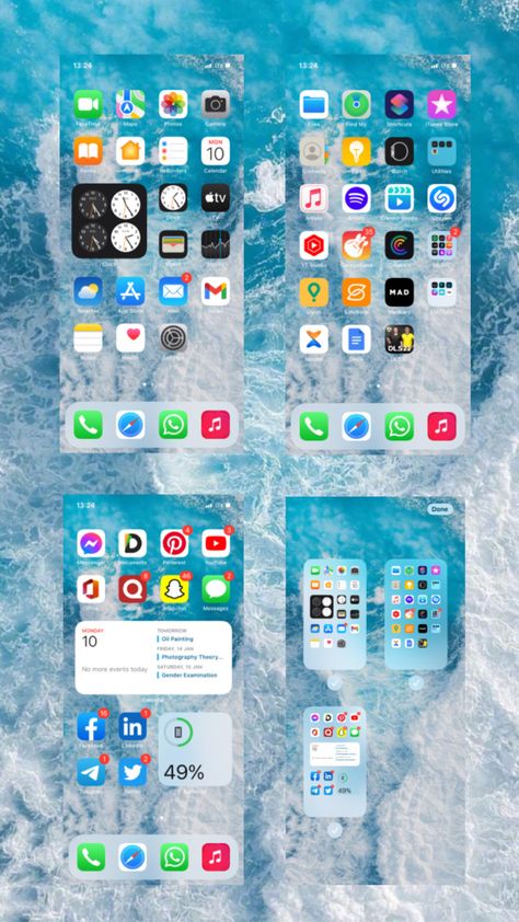 Iphone Organisation, Organize Phone Apps, Ios App Iphone, Ios Ideas, Apple Air, Iphone Home Screen Layout, Apple Home, Organization Apps, Blue Wallpaper Iphone