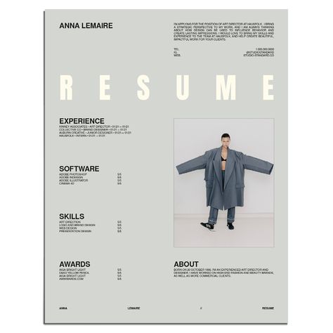 portfolio design layout Cv Fashion Designer, How To Make Portfolio, Fashion Designer Resume, Fashion Resume, Cv Inspiration, Unique Resume, Cv Portfolio, Portfolio Resume, Creative Cv