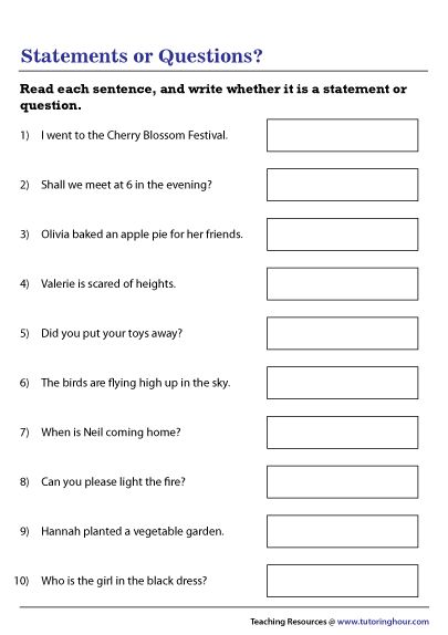 Statement And Question Worksheet, Declarative And Interrogative Sentences, Interrogative Sentences, Exclamatory Sentences, Types Of Sentences Worksheet, Sentences Worksheet, Easy Grammar, Declarative Sentences, Speech Therapy Tools