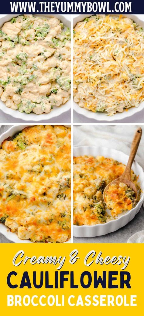 Enjoy a cozy, cheesy broccoli cauliflower casserole - makde with creamy sauce from scratch, no condensed soup needed! Perfect as a weeknight side dish that’s sure to satisfy! Scalloped Broccoli Casserole, Cheesy Cauliflower Rice Casserole, Recipes Using Frozen Cauliflower Rice, Recipes Using Broccoli And Cauliflower, Yellow Squash And Broccoli Recipes, Broccoli And Cauliflower Cheese Casserole, Loaded Cauliflower Broccoli Casserole, Cheesy Broccoli And Cauliflower Bake, Healthy Cauliflower Casserole