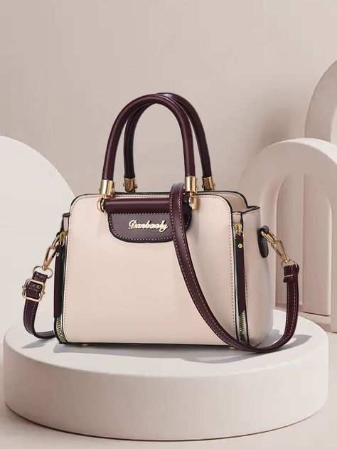 Khaki Elegant Collar  PU Leather Letter,Plain Square Bag Embellished   Women Bags Ladies Hand Bags Fashion, Side Purse, Side Bags For Women, Classy Purses, Purse Trends, Hot Handbags, Everyday Handbag, Stylish Purse, Best Purses