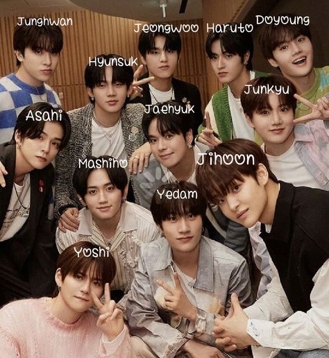 Member Treasure Name, Treasure With Names, Treasure Group Photo With Names, Treasure Kpop Group Photo, Kpop Boy Groups List, 50s Aesthetic Wallpaper, Treasure Group Photo, Kpop Boy Groups, Kpop Names