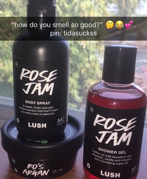 @Precioussbxx 🕷 Lush Body Spray, Lush Rose Jam, Rose Jam, Everyone Is Different, Rose Absolute, Body Smells, Bare Skin, Argan Oil, Smell Good