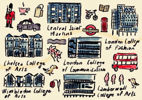 Illustration of UAL 6 Colleges - Central Saint Martins, London College of Fashion, London College of Communication, Camberwell College of Arts, Chelsea College of Arts, Wimbledon College of Arts. London College Of Communication, Ual London College Of Fashion, Ual London, Camberwell College Of Arts, Fashion London, London College, London College Of Fashion, Prince Eric, Central Saint Martins