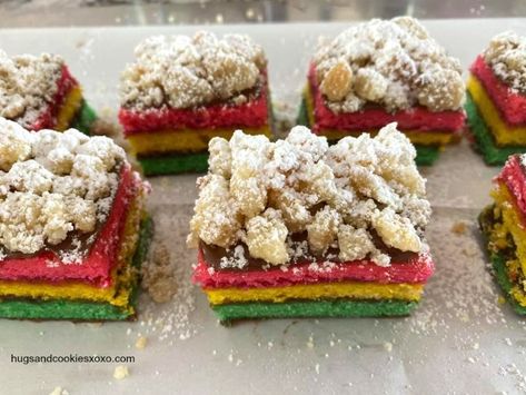 Rainbow Cookie Crumb Cake Bars Italian Rainbow Cookies Recipe, Rainbow Cookie Cake, Reindeer Template, Rainbow Cookies Recipe, Italian Rainbow Cookies, Rainbow Cookie, Hawaii Rainbow, Cake Rainbow, Crumb Cake Recipe