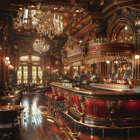 Steampunk Restaurant, French Chateau Homes, Baroque Interior Design, Speakeasy Decor, Fantasy Architecture, Concept Vehicles Sci Fi, Cafe Concept, Side Bar, Baroque Architecture