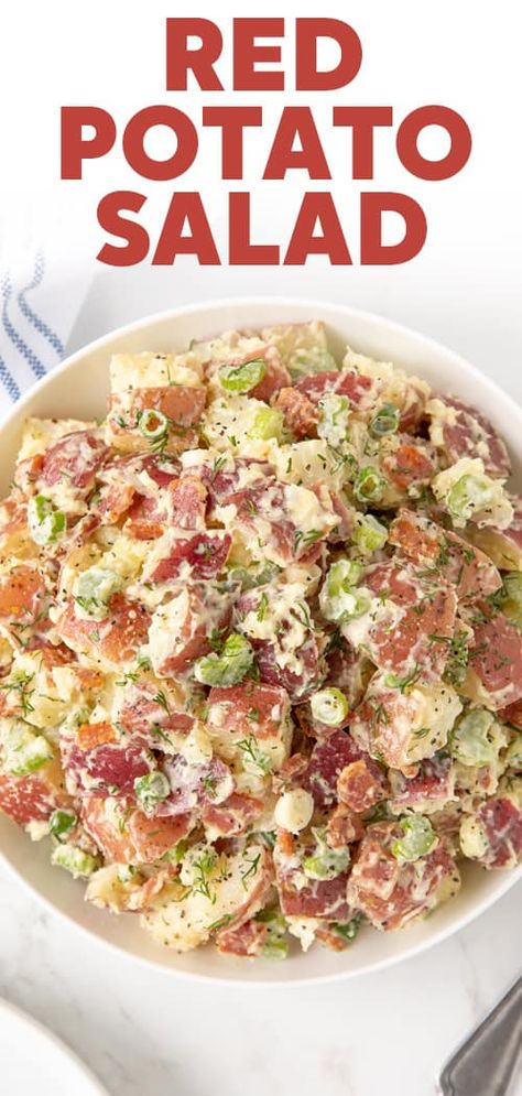 Red Potato Salad Crunchy Onions, Red Skin Potato Salad, Red Potato Salad, Red Potato, Mustard Vinaigrette, Easy Potato Salad, Creamy Potato Salad, Potato Salad Recipe, Vinaigrette Dressing