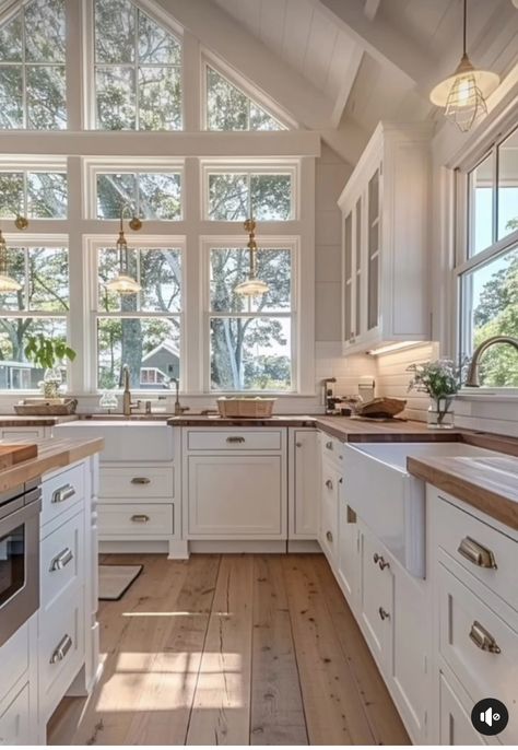 Coastal Farmhouse Kitchen, Laundry Ideas, Cape Cod Style, Farmhouse Kitchens, Cape Cod House, Exposed Beams, French Cottage, Living Room Decor Cozy, Exposed Wood