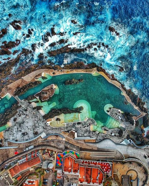 The natural pools of Porto Moniz are beautiful even from the top. Fantastic shot! - Captured by ��� Porto Moniz, Hiking Map, Natural Pool, Funchal, Beach Pool, Island Life, Outdoor Adventures, Fall In Love, City Photo