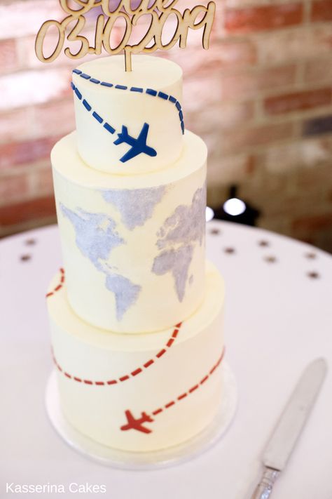 Travel Wedding Cake, Airplane Birthday Cakes, Travel Themed Wedding, Travel Cake, Wedding Anniversary Cakes, Buttercream Wedding Cake, Themed Wedding Cakes, Travel Theme Wedding, Graduation Cake