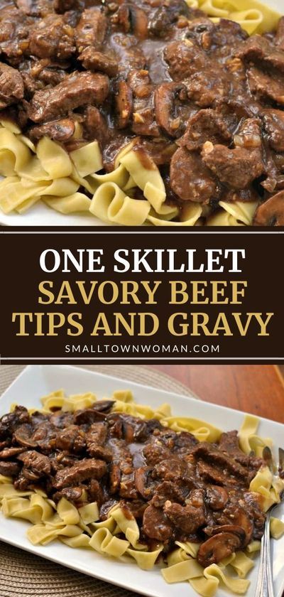 Beef Tips And Noodles, Beef Tip Recipes, Beef Tips And Gravy, One Skillet, Brown Gravy, Beef Tips, Beef And Noodles, Beef Recipes Easy, Gravy Recipes