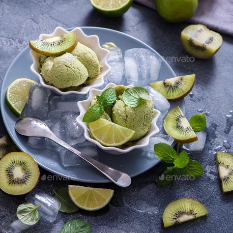 Kiwi Sorbet, Fruit Ice Cream by alexandraanschiz. Kiwi and lime green vegan sorbet, homemade summer dessert, fruity ice cream #Sponsored #alexandraanschiz, #Cream, #green, #lime Kiwi Sorbet, Kiwi Ice Cream, Fruity Ice Cream, Vegan Sorbet, Ice Cream Homemade, Summer Sorbet, Ice Cream Sorbet, Fruit Ice Cream, Healthy Fruit