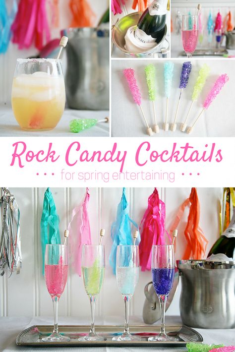 Candy Cocktail Recipes, Rock Candy Cocktail, Birthday Party Food For Adults, Party Food For Adults, Champagne Margaritas, Apple Cider Mimosa, Ideas Birthday Party, Candy Cocktails, Candy Ideas