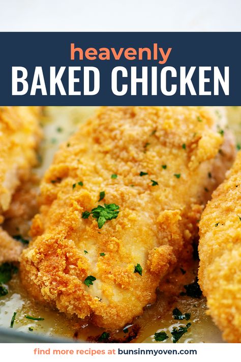 Our easy baked chicken is coated in sour cream and Ritz crackers so it's extra moist and flavorful. Chicken Breast Recipes Comfort Food, Tender Chicken Recipes, Baked Chicken Breast Recipes Oven, Heavenly Chicken Recipe, Baked Chicken Breast Recipes, Chicken Tender Recipes Baked, Easy Baked Chicken Breast Recipes, Heavenly Chicken, Ritz Chicken