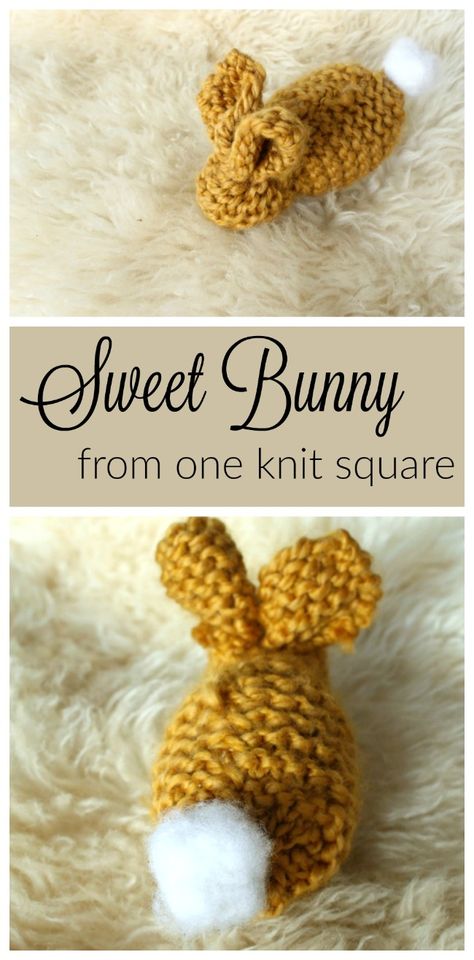 Make a bunny our of one square of knitting! Such a great beginner knitting project for kids! Beginning Knitting Projects, Owl Knitting Pattern, Quick Knitting Projects, Knitting Projects Free, Yarn Crafts For Kids, Easy Yarn Crafts, Easy Knitting Patterns Free, Camp Crafts, Knitting Patterns Free Beginner