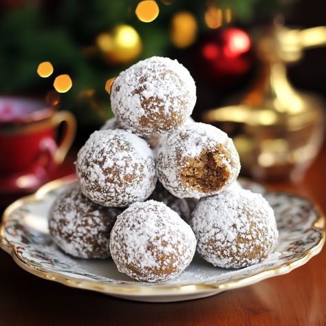 Welcome the holiday season with a delightful treat that combines the warm, spicy flavors of gingerbread with the buttery, melt-in-your-mouth texture of classic snowball cookies. These Easy Gingerbread Snowballs are Gingerbread Balls No Bake, Gingerbread Snowball Cookies, Snow Balls Cookies, Christmas Cookie Balls, Gingerbread Snowballs, Easy Xmas Cookies, Ginger Balls, Gingerbread Balls, Easy Festive Desserts